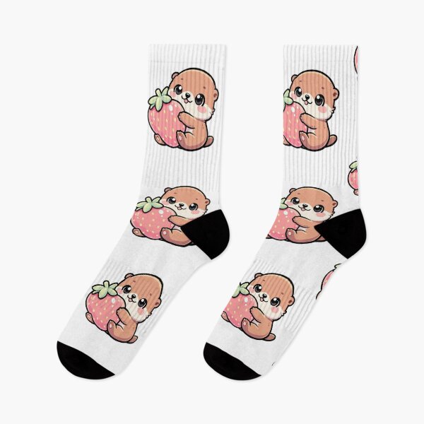 Item preview, Kawaii Otter Holding Strawberry – Cute Pastel Animal Art designed and sold by CozyCritterShop.