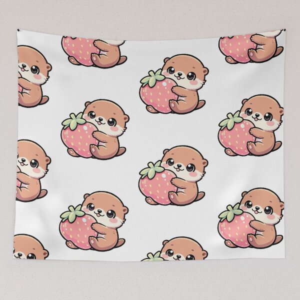 Item preview, Kawaii Otter Holding Strawberry – Cute Pastel Animal Art designed and sold by CozyCritterShop.