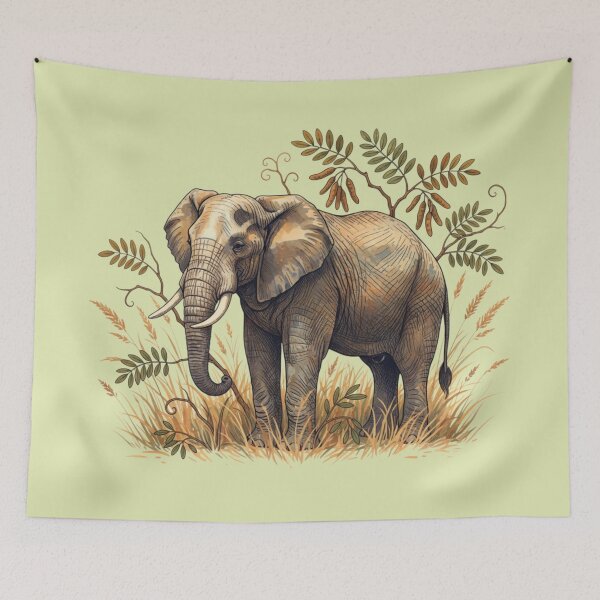Item preview, Vintage African Elephant Acacia Botanical designed and sold by BirdsnStuff.