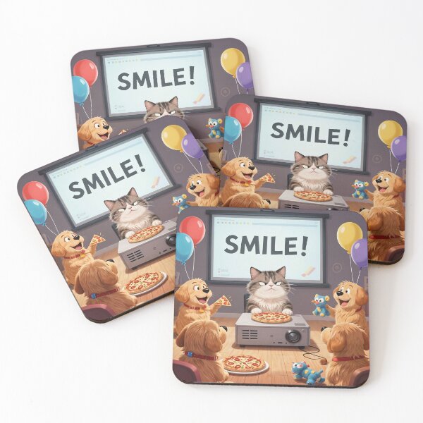 Item preview, A sourpuss surrounded by peppy dogs trying to motivate a smile designed and sold by ShaDeS-AI-Art.