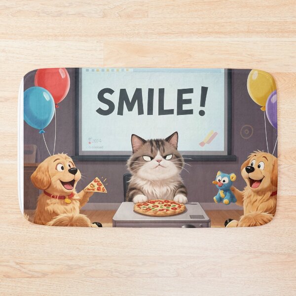 Item preview, A sourpuss surrounded by peppy dogs trying to motivate a smile designed and sold by ShaDeS-AI-Art.