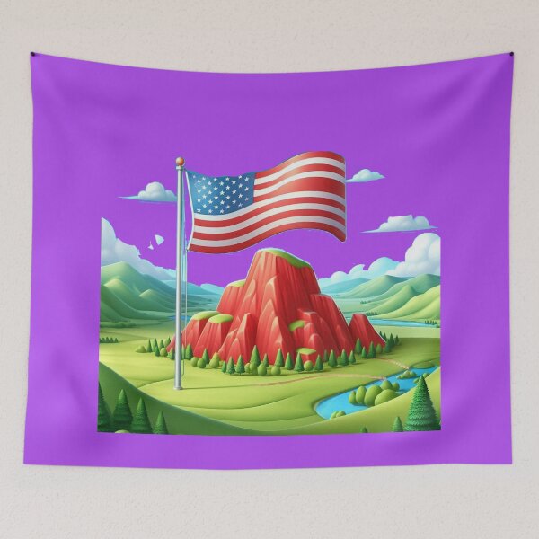 Item preview, 3D Scenic View of Red Hill USA – The Most Beautiful Landscape Label with American Flag,  designed and sold by PaintMeWorld.
