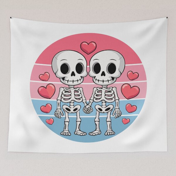 Item preview, Cute Skeleton Couple in Love – Pastel Goth Kawaii Valentine Skull Art designed and sold by BrainBubbleArt.