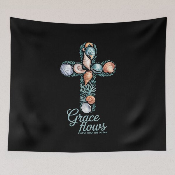 Item preview, Grace Flows Deeper Than Ocean Seashell Jesus Cross Christian designed and sold by tiemacopaxer.