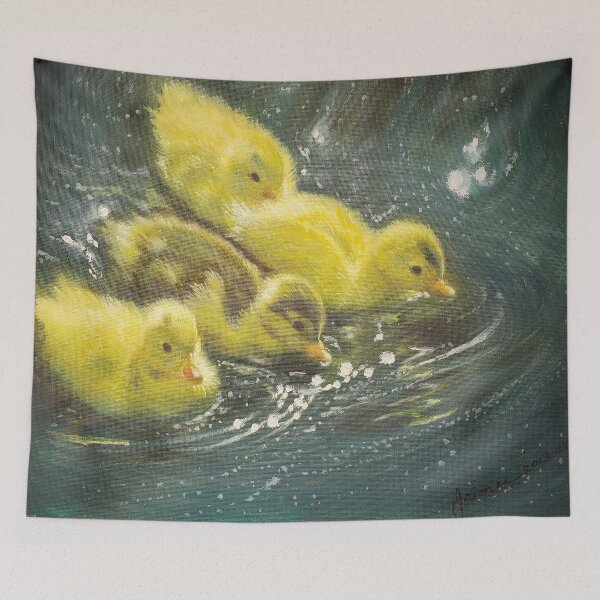 Item preview, Fluffy Ducklings in Water — Realistic Brushstroke Art designed and sold by Langlearn Spatial.