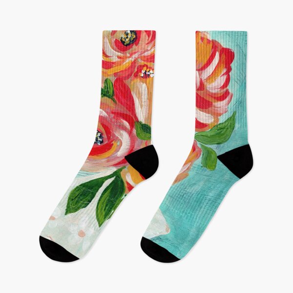 Item preview, Vibrant Red and Orange Floral Painting: Impasto Rose Bouquet in White Vase on Teal Background designed and sold by JasmineGDesigns.