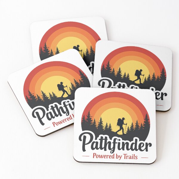 Item preview, Pathfinder: Powered by Trails – Retro Sunset Hiking & Backpacking Badge bl designed and sold by Fikuall.