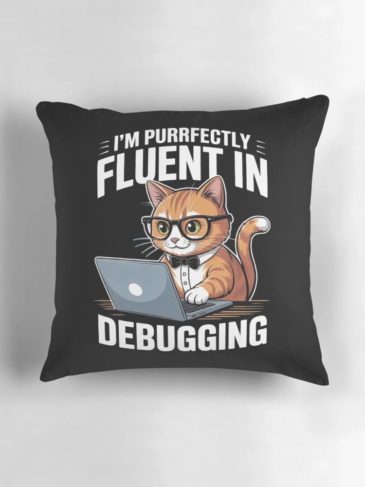 Thumbnail 3 of 4, Pillow, Programmer Debugging - Software Engineer Coder Coding Cat designed and sold by MarryIsMonth.