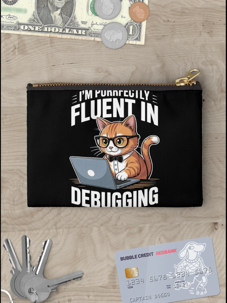 Thumbnail 3 of 4, Zipper Pouch, Programmer Debugging - Software Engineer Coder Coding Cat designed and sold by MarryIsMonth.