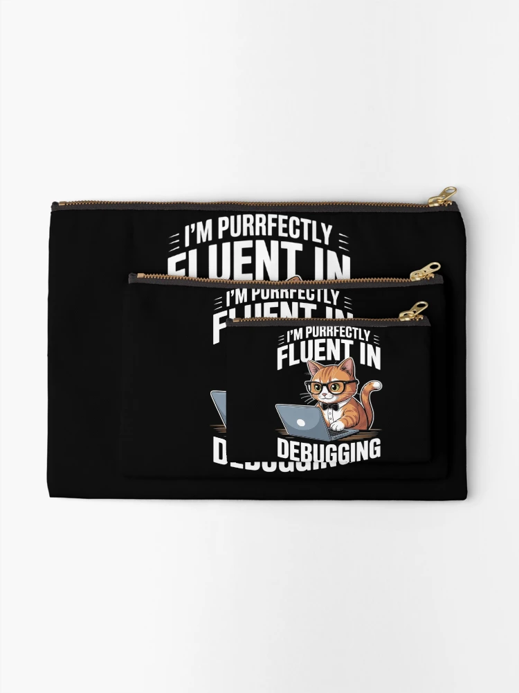 Thumbnail 2 of 4, Zipper Pouch, Programmer Debugging - Software Engineer Coder Coding Cat designed and sold by MarryIsMonth.