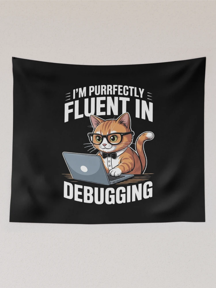 Thumbnail 2 of 3, Tapestry, Programmer Debugging - Software Engineer Coder Coding Cat designed and sold by MarryIsMonth.
