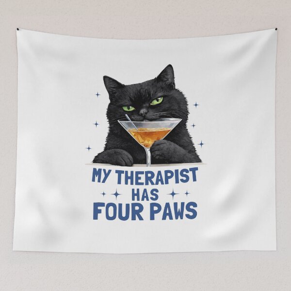 Item preview, My Therapist Has Four Paws Funny Black Cat Drinking Cocktail designed and sold by kraftty2.