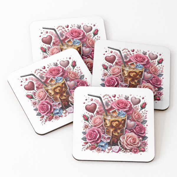 Item preview, Iced Coffee with Hearts and Roses – Valentine Aesthetic Drink Illustration designed and sold by Lulunza.
