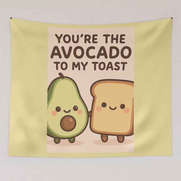 Item preview, Avocado and toast in love – kawaii illustration designed and sold by Lyvion design.