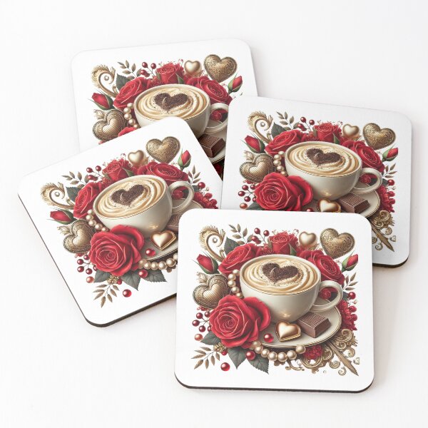 Item preview, Luxury Valentine Coffee Cup with Red Roses and Hearts – Romantic Café Art designed and sold by Lulunza.