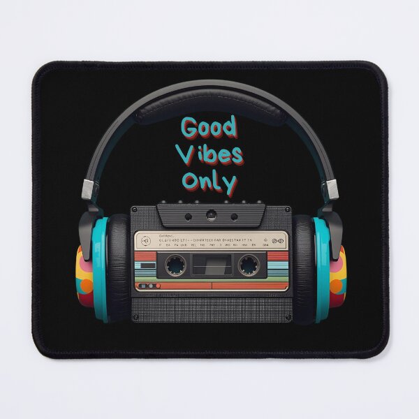 Item preview, Good Vibes Only retro cassette with headphones in colorful 80s shapes 3 designed and sold by Neon G.