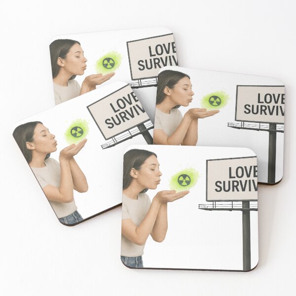 Item preview, Woman holding glowing radioactive symbol near LOVE SURVIVES billboard designed and sold by Creative88Art.