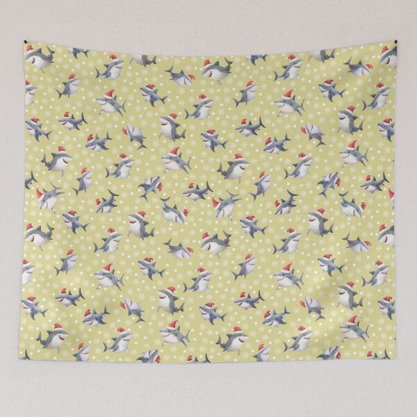 Item preview, Christmas Sharks & Snowflakes on Light Yellow designed and sold by KSimpson838.