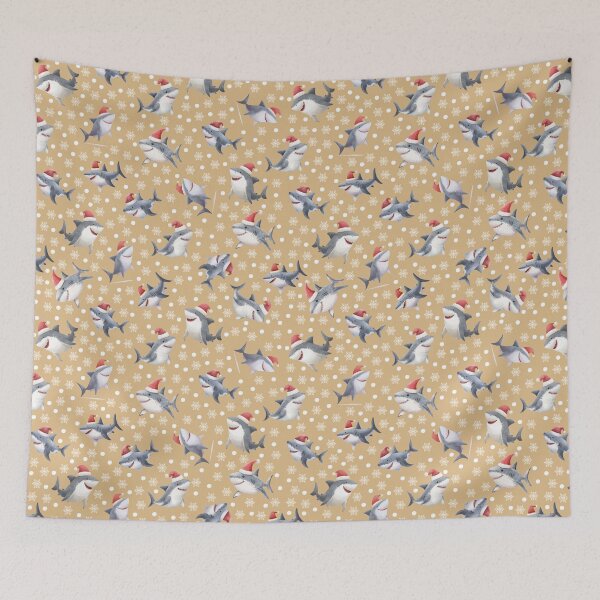 Item preview, Christmas Sharks & Snowflakes on Light Orange  designed and sold by KSimpson838.