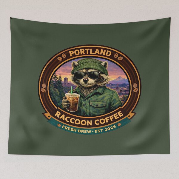 Item preview, Portland Raccoon Coffee Badge designed and sold by TytherleyTees.