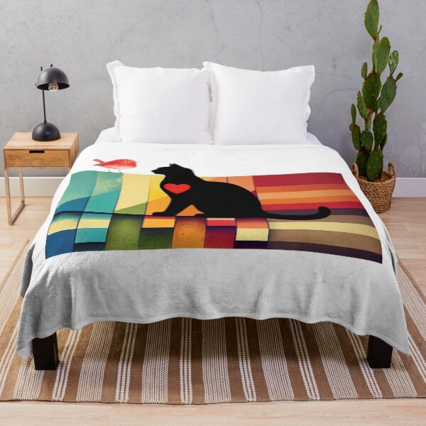 Item preview, Silent Love – Cat and Bird Retro Style | Emotional Colorful Art designed and sold by JuanaDesigns.