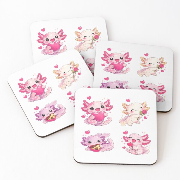 Item preview, Cute Axolotl Valentine Love Set – Kawaii Pink Axolotl Illustration designed and sold by RetroPop23.