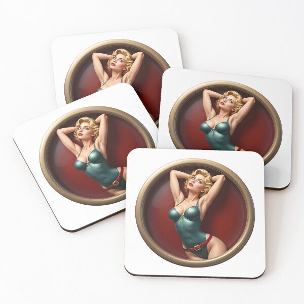 Item preview, Blonde woman in green bodysuit posing in gold circle designed and sold by Creative88Art.