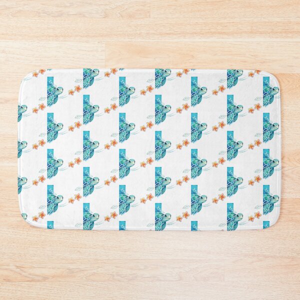 Item preview, Left-Edge Peek Mosaic Sea Turtle in Teal Watercolor with Plumeria designed and sold by zoughlal.