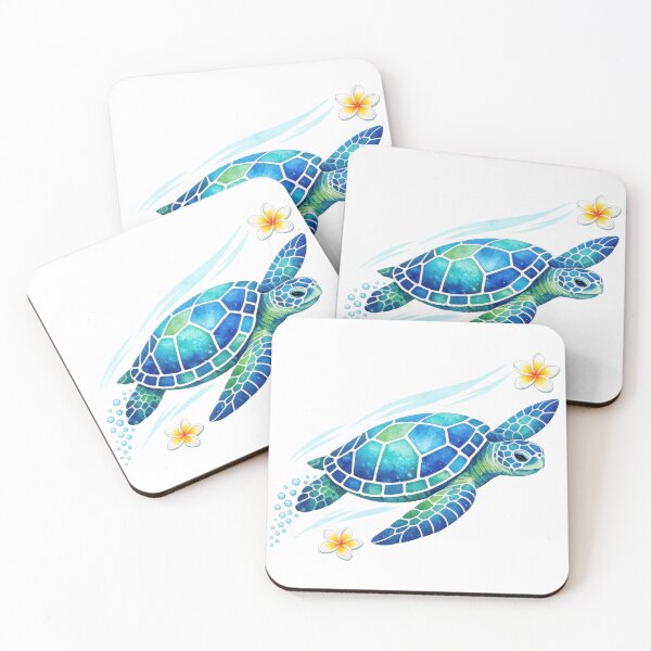 Item preview, Diagonal Swimming Mosaic Sea Turtle with Bubble Trail Watercolor designed and sold by zoughlal.