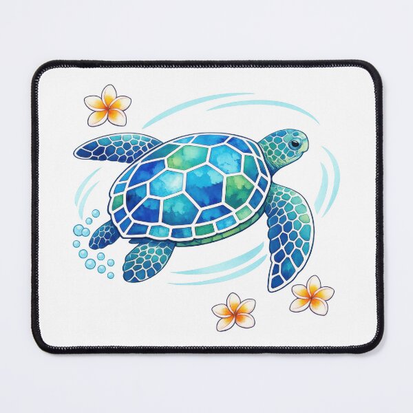 Item preview, Turning Mosaic Sea Turtle with Curved Motion Lines and Plumeria designed and sold by zoughlal.