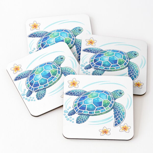 Item preview, Turning Mosaic Sea Turtle with Curved Motion Lines and Plumeria designed and sold by zoughlal.