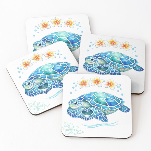 Item preview, Heart Flipper Mosaic Sea Turtle with Plumeria Arc Watercolor designed and sold by zoughlal.