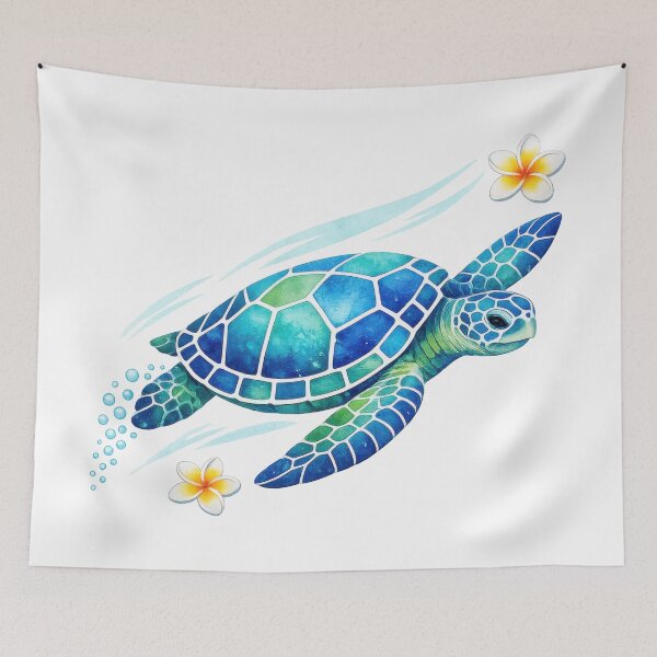 Item preview, Diagonal Swimming Mosaic Sea Turtle with Bubble Trail Watercolor designed and sold by zoughlal.