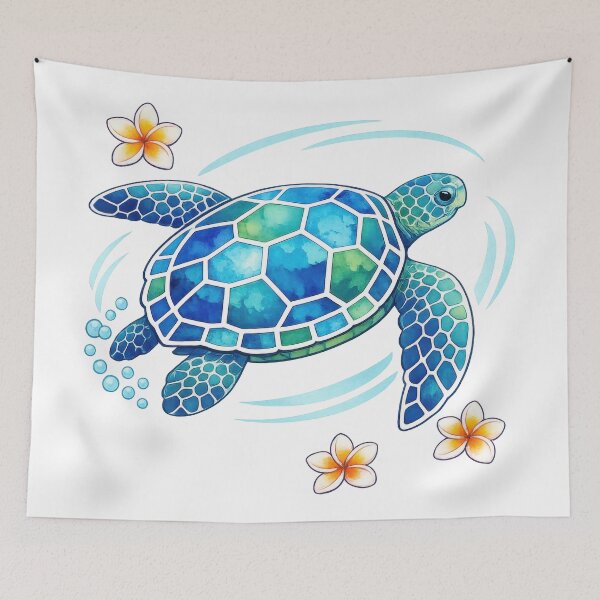 Item preview, Turning Mosaic Sea Turtle with Curved Motion Lines and Plumeria designed and sold by zoughlal.