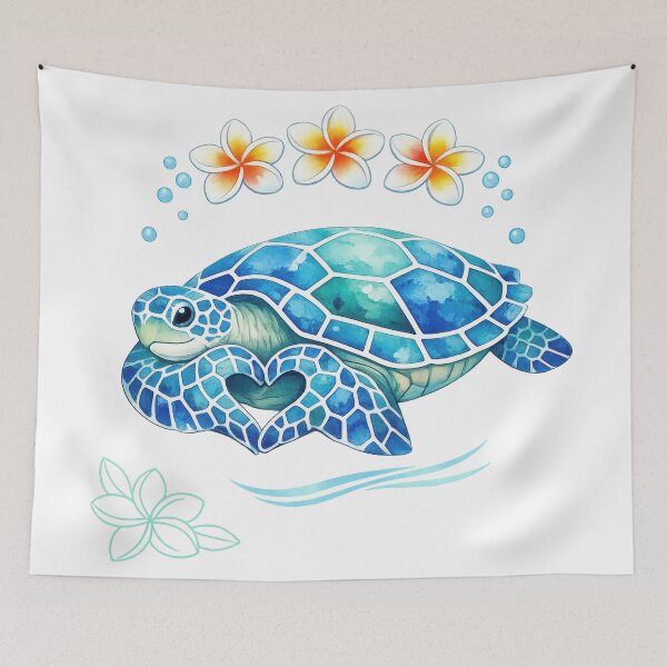 Item preview, Heart Flipper Mosaic Sea Turtle with Plumeria Arc Watercolor designed and sold by zoughlal.