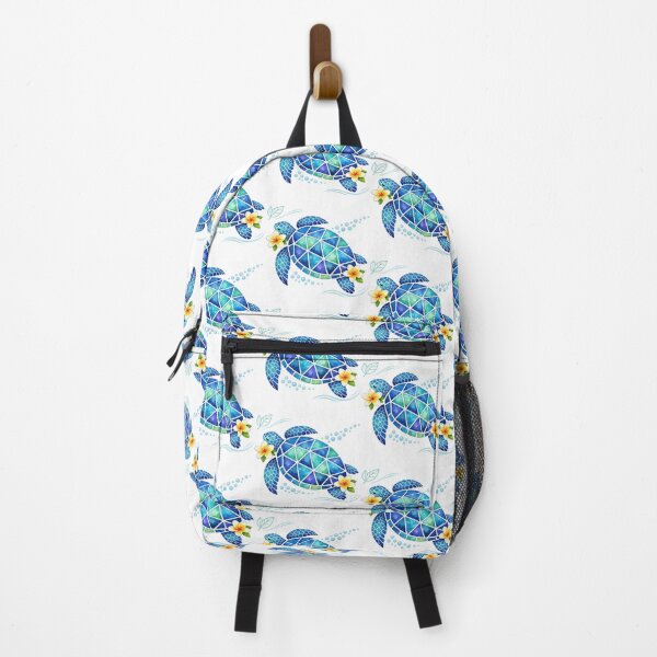 Item preview, Triangle Mosaic Sea Turtle Shell in Teal Watercolor with Plumeria designed and sold by zoughlal.