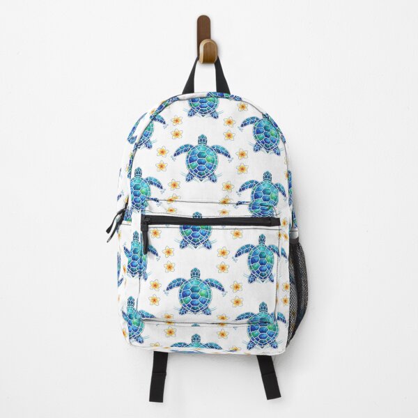 Item preview, Top Down Symmetric Mosaic Sea Turtle in Ocean Watercolor with Plumeria designed and sold by zoughlal.
