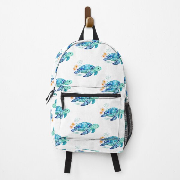 Item preview, Side Profile Mosaic Sea Turtle in Teal Watercolor with Plumeria Trail designed and sold by zoughlal.