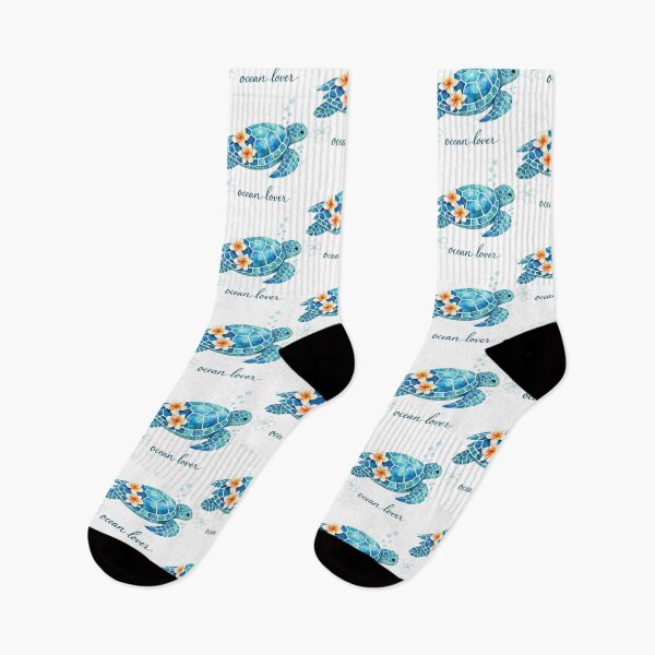 Item preview, Ocean Lover Peekaboo Mosaic Sea Turtle in Teal Watercolor with Plumeria designed and sold by zoughlal.