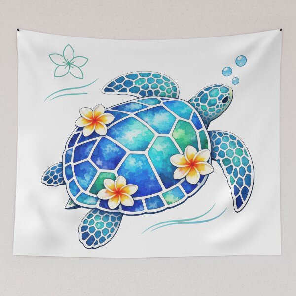 Item preview, Extra White Leading Stained Glass Mosaic Sea Turtle in Teal Watercolor designed and sold by zoughlal.