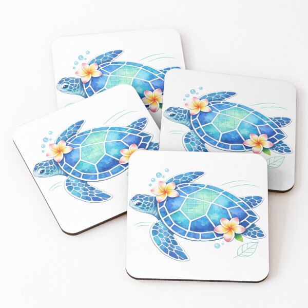 Item preview, Mosaic Sea Turtle with Subtle Mint Grid Overlay in Ocean Watercolor designed and sold by zoughlal.