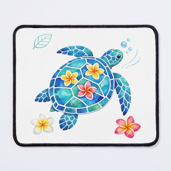 Item preview, Mosaic Sea Turtle with Plumeria Shell Icons in Ocean Watercolor designed and sold by zoughlal.