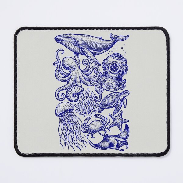 Item preview, Navy Blue Ocean Life - Vintage Blueprint Style designed and sold by DigitalGlade.