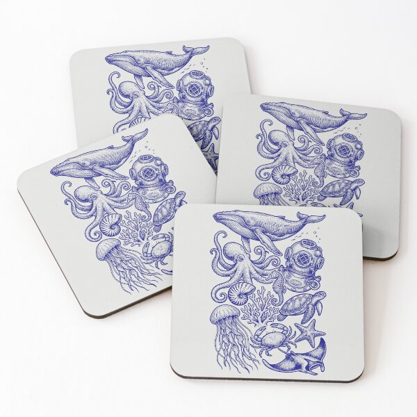 Item preview, Navy Blue Ocean Life - Vintage Blueprint Style designed and sold by DigitalGlade.