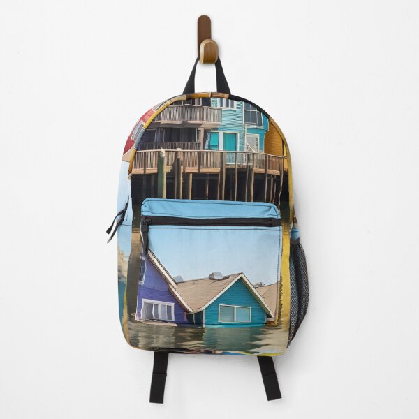 Item preview, Rainbow Waterfront Houses with Wooden Pier designed and sold by anytka.
