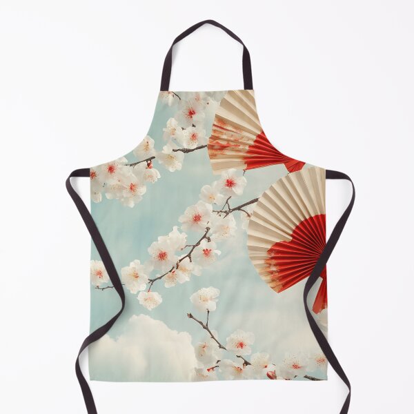 Item preview, Traditional Japanese fans with red accents against a backdrop of cherry blossoms and a blue sky during springtime designed and sold by anytka.