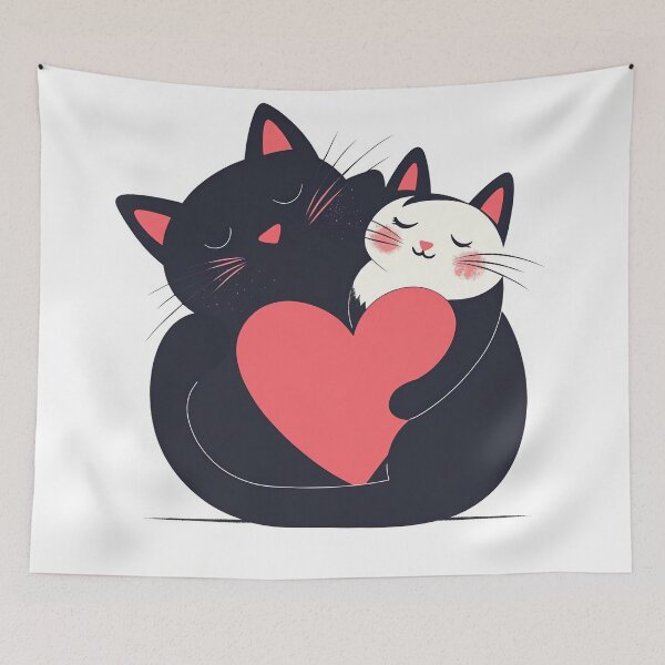 Item preview, Two cats express love with heart designed and sold by anytka.