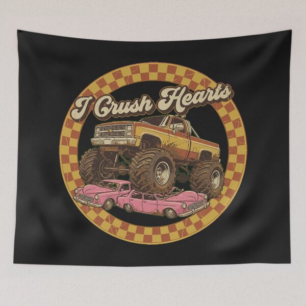 Item preview, I Crush Hearts Retro Monster Truck Valentine Distressed 70s designed and sold by Thaivi Design.
