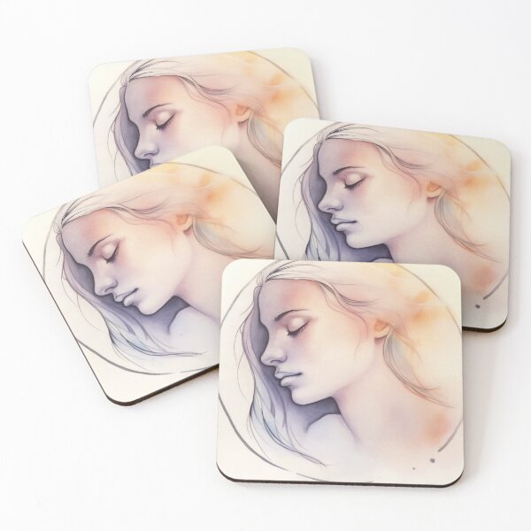 Item preview, Elegant side profile of a woman with long hair in a soft pastel drawing featuring subtle colors and gentle outlines designed and sold by anytka.