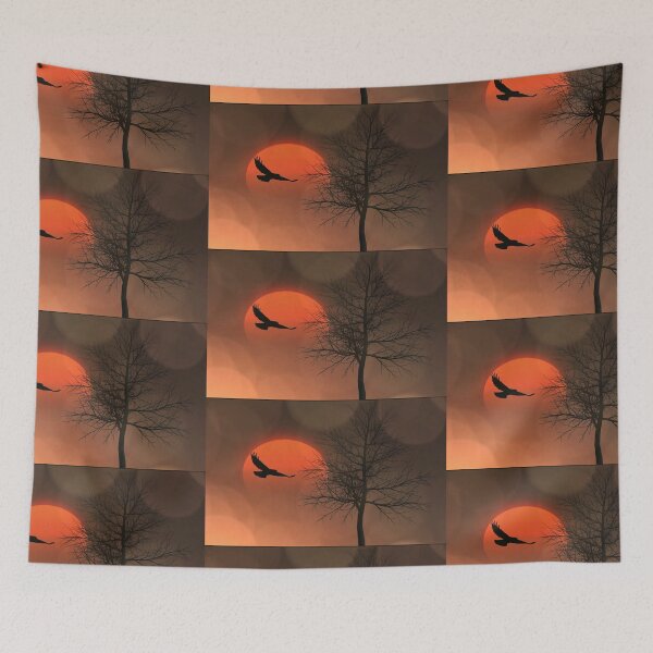 Item preview, Sunset Flight – Bird Silhouette and Tree Against Glowing Orange Sky designed and sold by Artondra Hall.